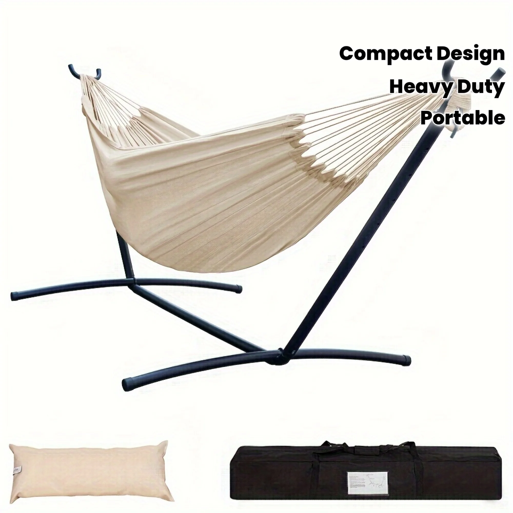 Heavy-Duty Double Hammock with Steel Stand - 450 lbs Capacity, Blue Outdoor/Indoor Hammock with Carry Case & Head Pillow