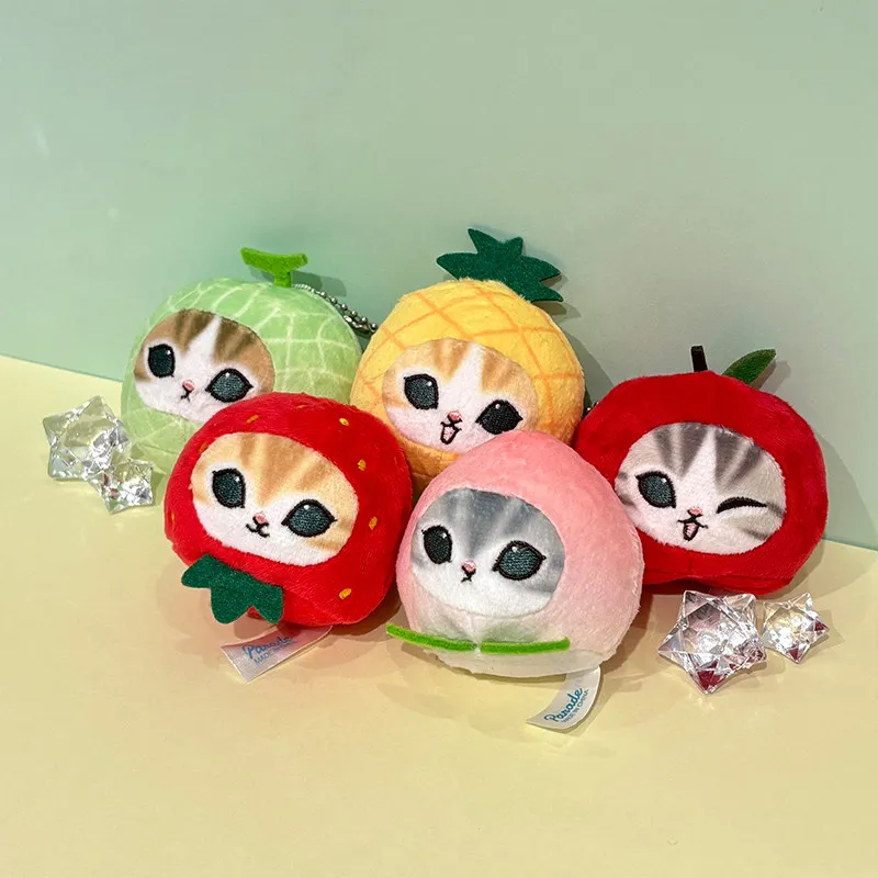 Cartoon Mofusand Shark Cat Capsule Fruit Plush Toys Kawaii Keychain Fried Shrimp Cat Backpack Pendant Birthday Gift Toys