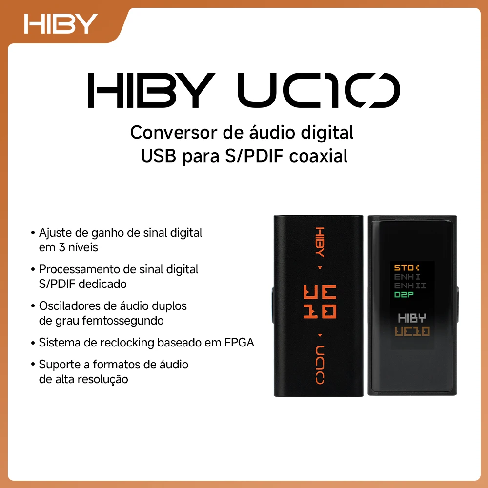 HiBy UC10 USB-C para conversor digital coaxial S/PDIF HiFi para atualizar a fonte de áudio do smartphone