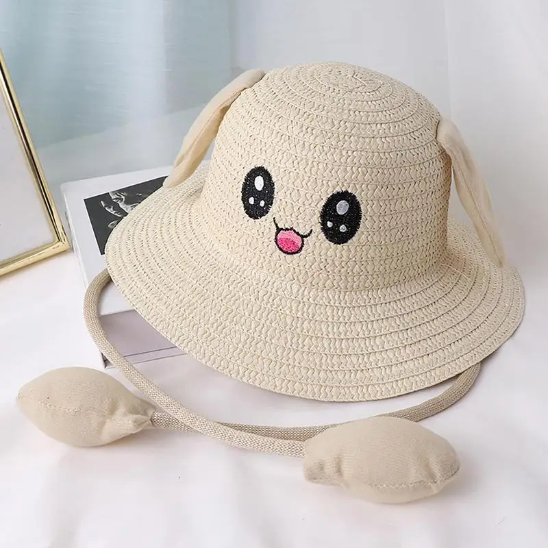 Straw Hat 360 Degree All-Round Protection Moving Ears Design Summer Sunshade Caps Cute Cartoon Sunhat Summer Accessories