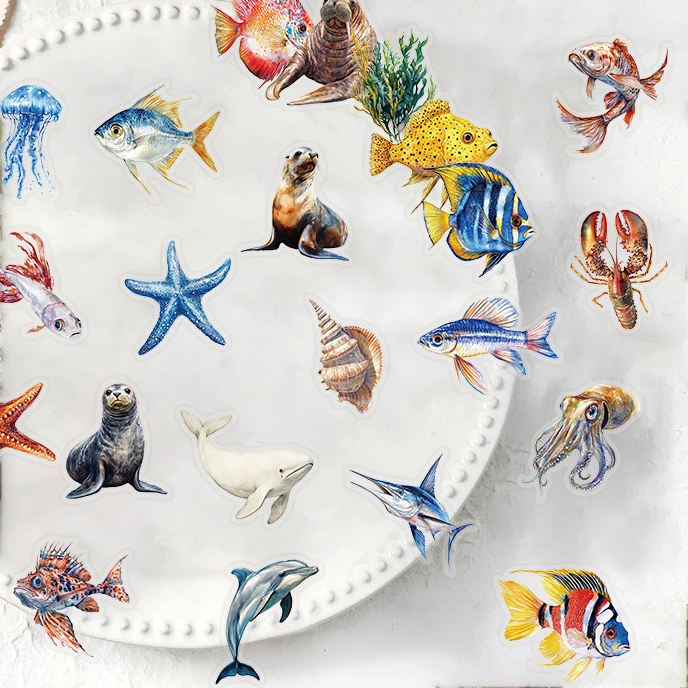 50PCS Marine Life Stickers Octopus Shell Fish DIY Scrapbooking Stationary Travel Luggage Car Laptop Waterproof PET Sticker