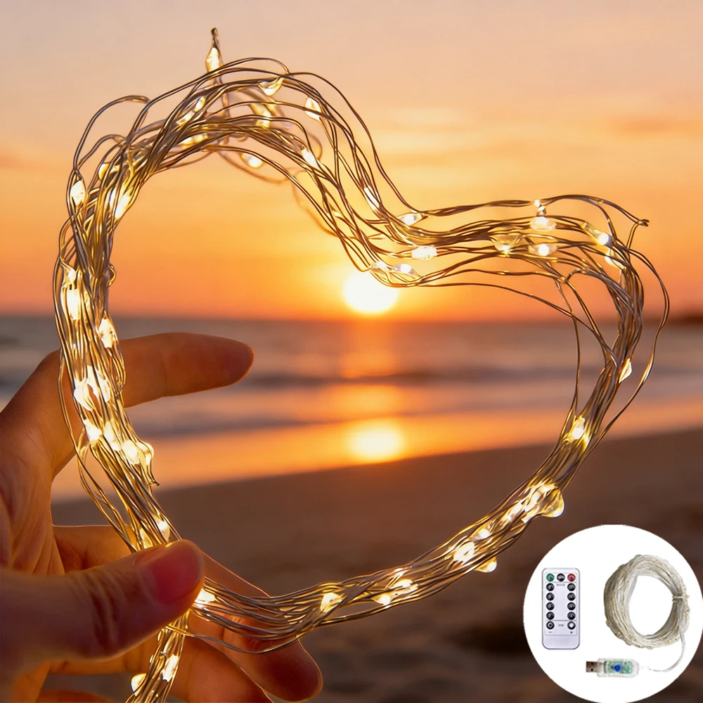 20/50/100/200LED Fairy Lights USB with 8 Modes,Copper Wire String Lights for Room Patio,Wedding,Party Birthday Decor