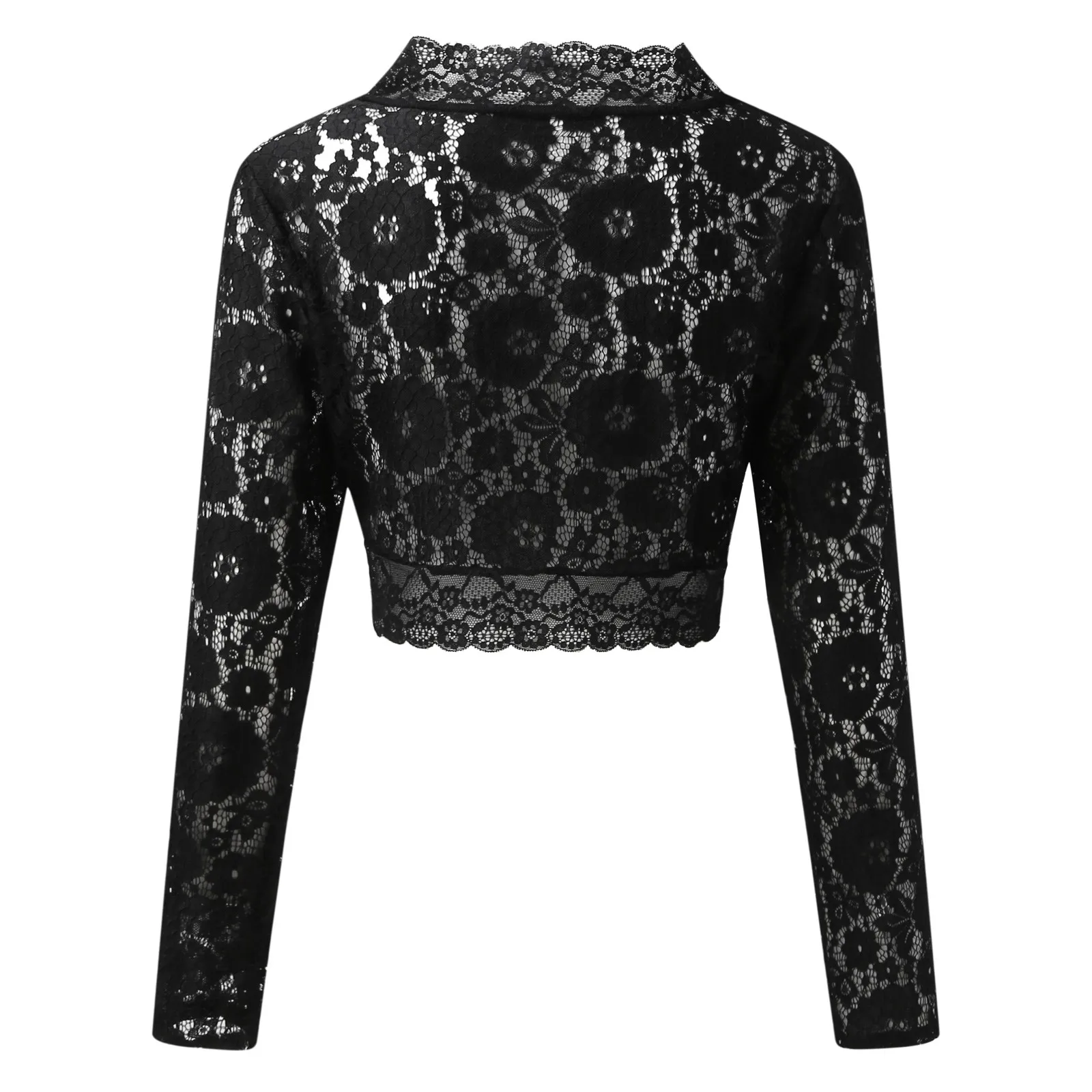 Black Floral Lace Long Sleeve Crop Cardigan Tops Women Adults See-Through Shawl Cardigan Lace Bolero Shrug Women Cape Ponchos