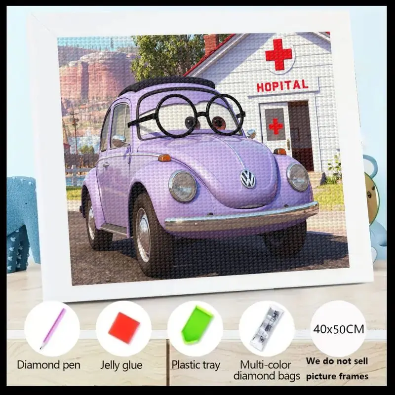 

1 шт. DIY 5D комплект алмазной живописи, милый мультяшный фиолетовый жук доктор автомобиль с очками, полная дрель горный хрусталь кристалл драгоценный камень живопись