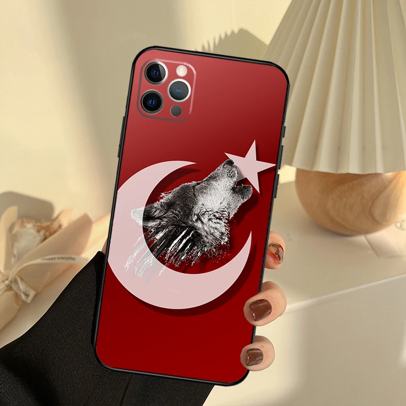 Turk Wolf Turkey Flag Case For iPhone 11 12 13 14 15 16 Pro Max Cover For iPhone 13 12 Mini XR X XS Max Plus