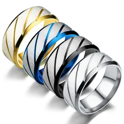 Fashion Men Women Rings Golden Wave Pattern Wedding Ring Stainless Steels Engagement Jewelry Gift