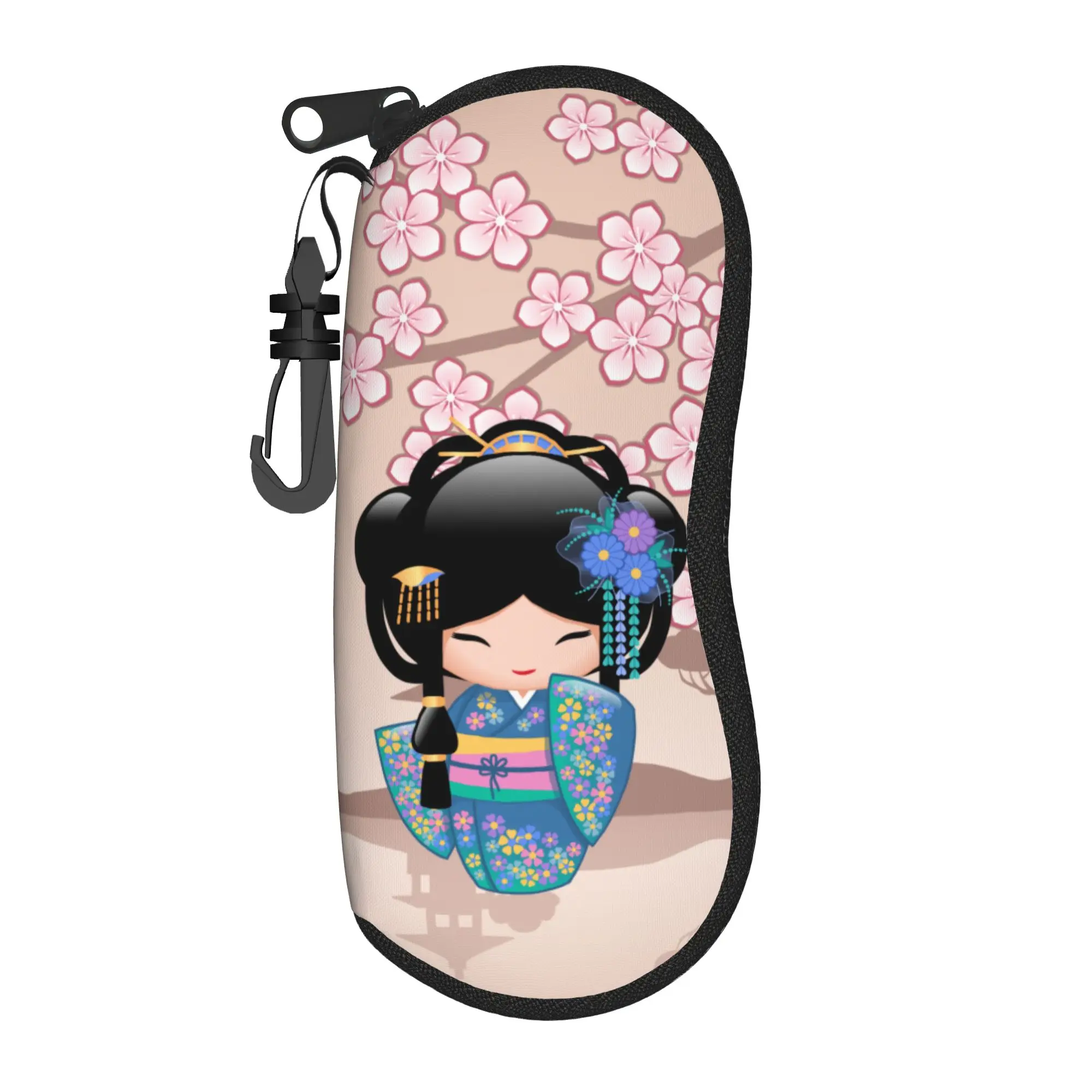Sakura Kokeshi Doll  Glasses Case Men Women New Zipper  Eyewear Protector Ins Eye Contacts Case