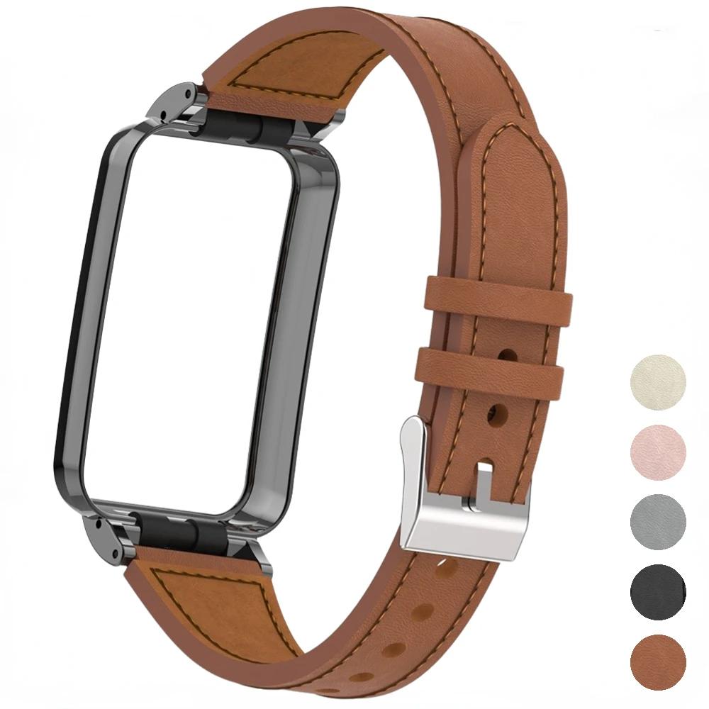 Leather Strap + Metal Case for Xiaomi Mi Band 7 Pro Bracelet Metal Protective Sleeve Correa for Mi Band 7 Pro Replaceable Belt