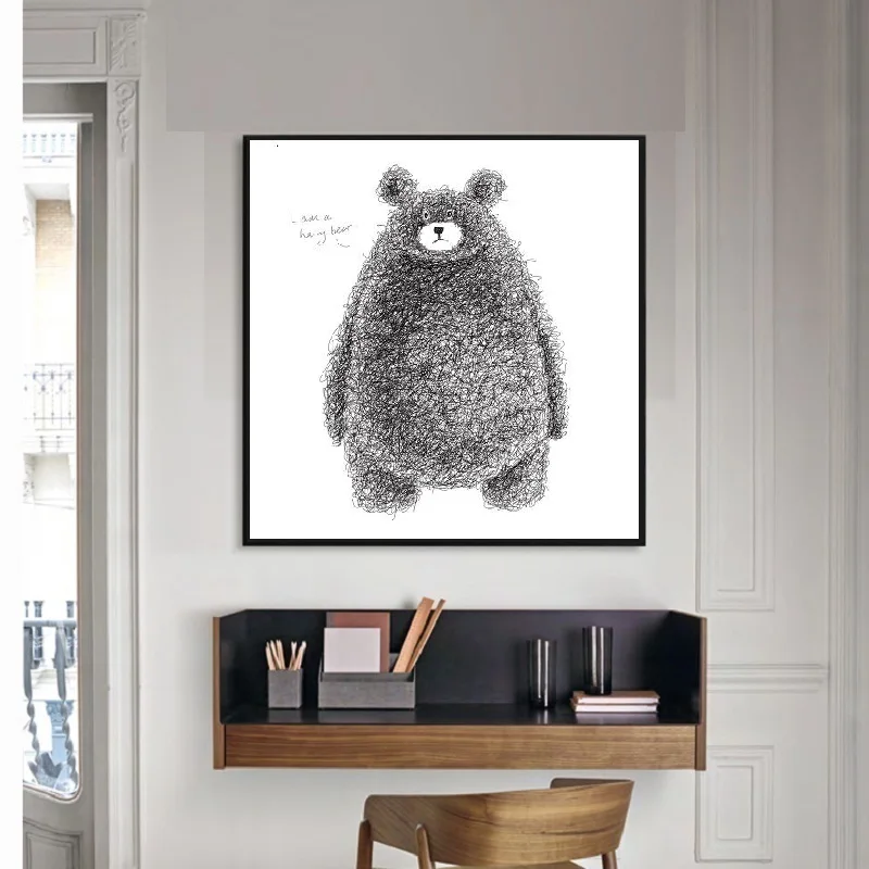 

Angel's Art Unframed Minimalist Black and White Kawaii Bear Print Home Decor Canvas Painting