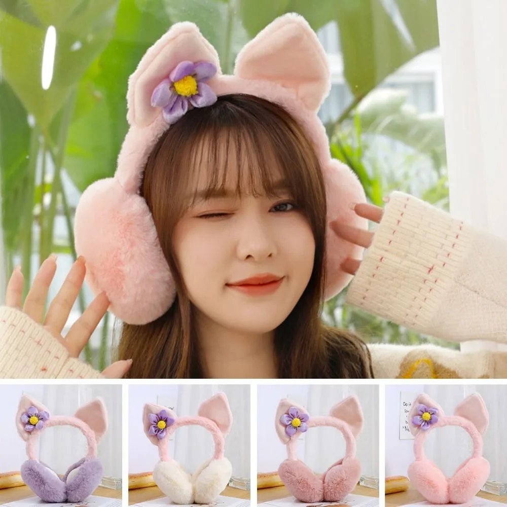 Creative Cute Cartoon Cat Rabbit Ear Warm Earmuffs Plush Soft Folding Earflap Cold Protection Rabbit Ear Ear Cover Women