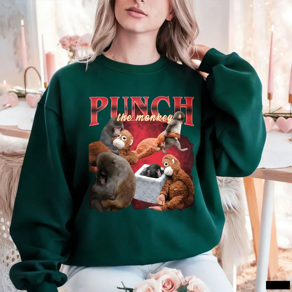 Edgy Retro Punch The Monkey Collage Pullover Sweatshirt Trendy Vintage Casual Everyday Aesthetic Crewneck Matching Hoodies - view 2
