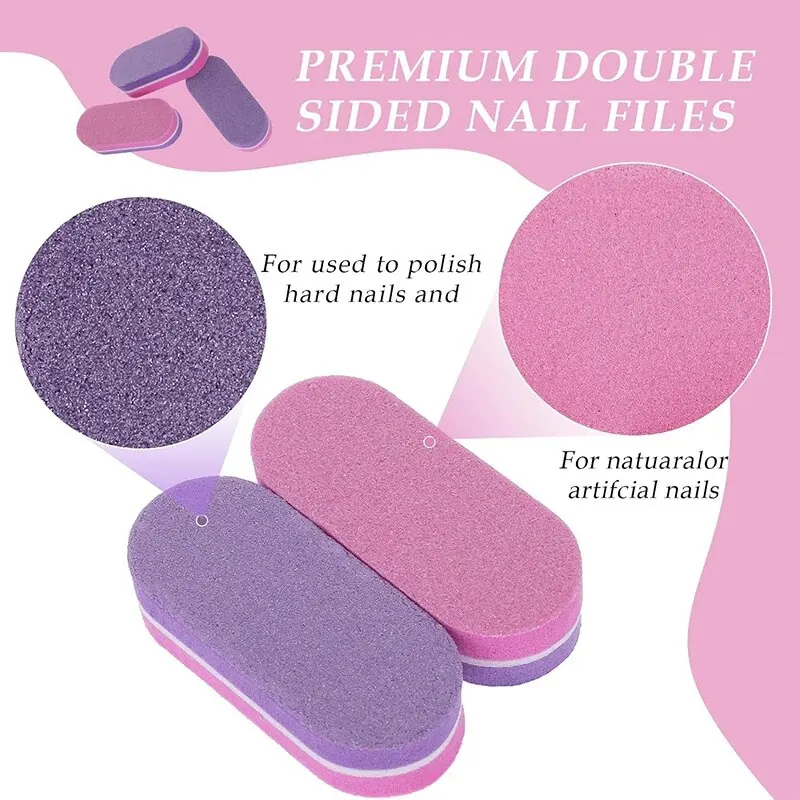 50 Pcs Mini Nail Files Block 100/180 Grit Sponge Buffers for Acrylic Nails Buffing Block Double Sided DIY Salon Manicure Tools