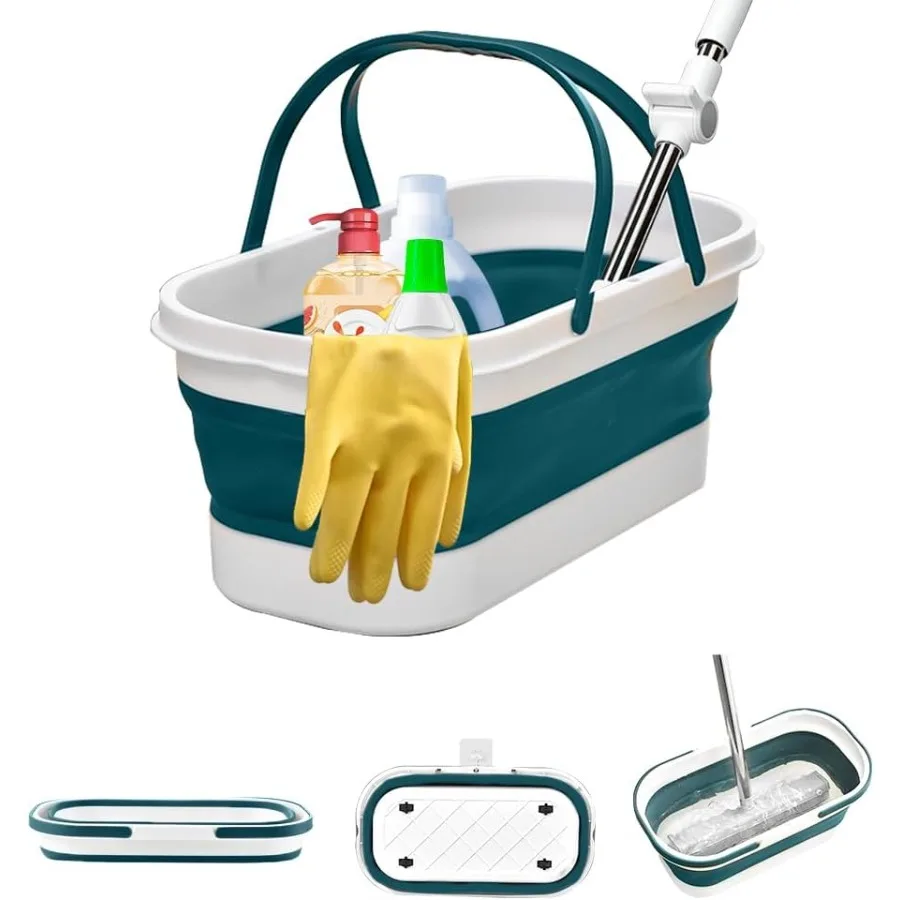 

Collapsible Mop Wash Basin Bucket with Handle and Wheels 12L 3.2 Gallon Portable Plastic Basket Crate Tub for Storage Organizat