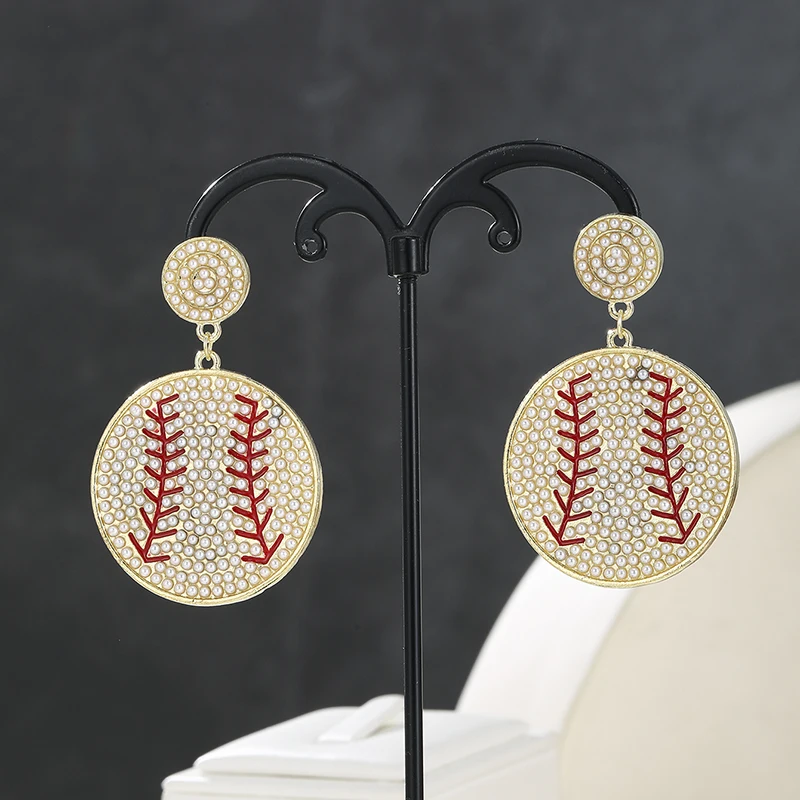Baseball Drop Earring for Women Crystal Rhinestone Round Softball Dangle Earrings Sports Fan Jewelry Gift Game Day Accessories