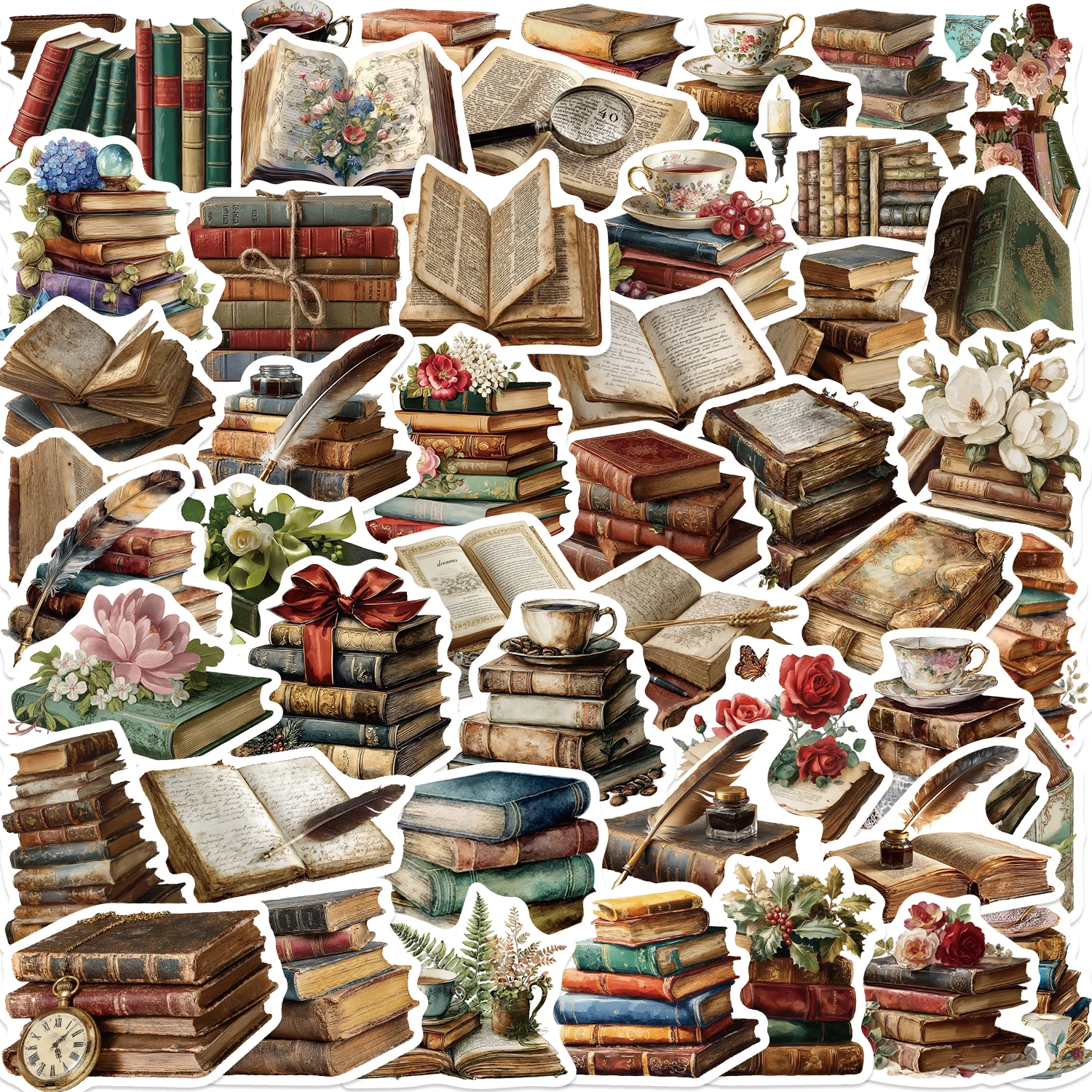 50PCS Aesthetic Creative Retro Books DIY Phone Cases Notebook Decorations Personalized Decorative Stickers