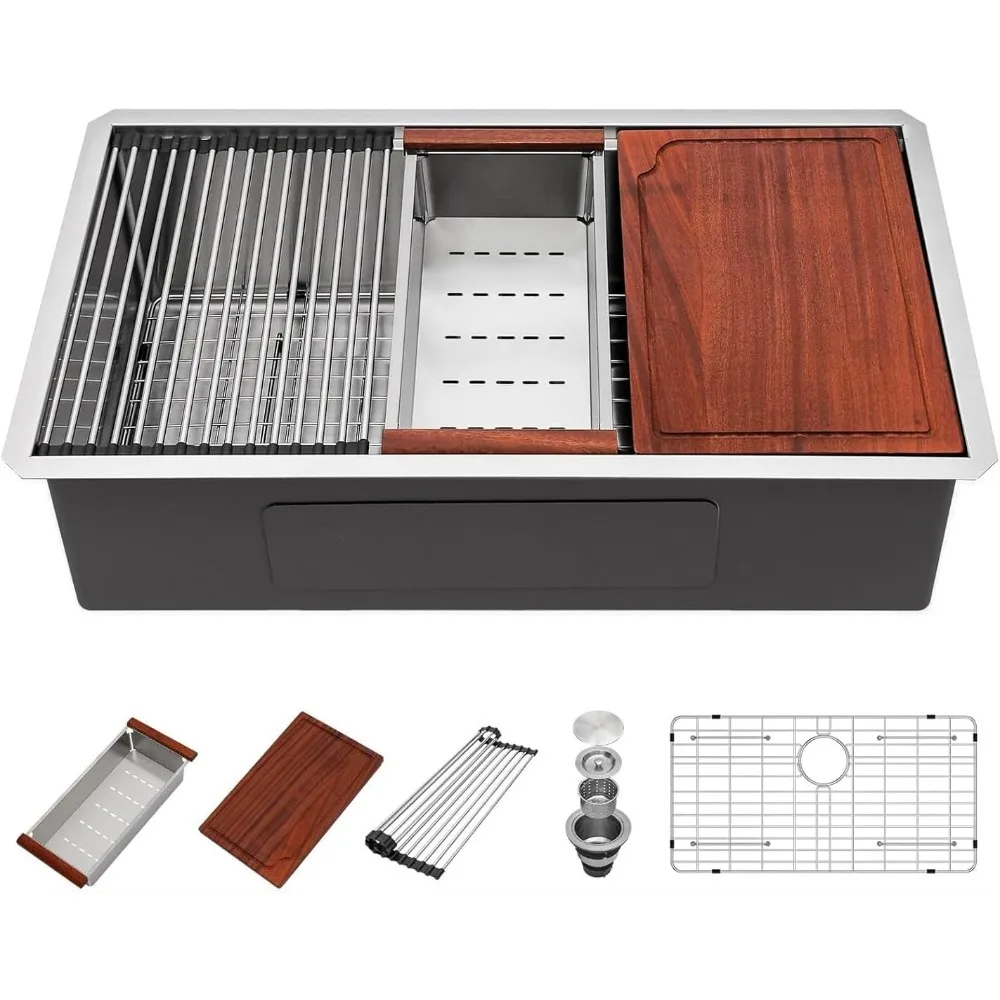

30 Inch Undermount Kitchen Sink - Sus304 16 Gauge Stainless Steel Single Bowl Workstation 30x19 Inch Kitchen Sinks