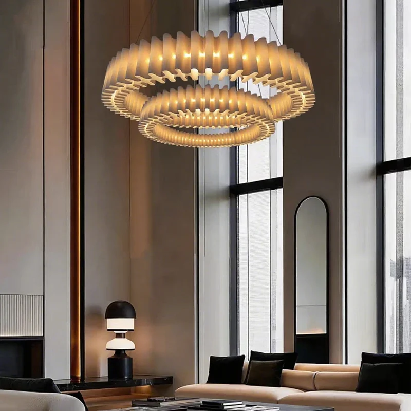 

French Loft Vintage Living Room Chandeliers,beige Round Pleated Pendant Light,high End Hotel Staircase Lights,led Interior Decor