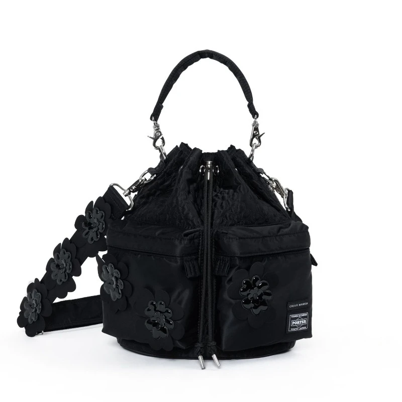 Luxury 2Way Tool Bag Japanese Style 3D Flower Quilted Drawstring Bucket Bag Lightweight Casual Embroidered Nylon Shoulder Bag