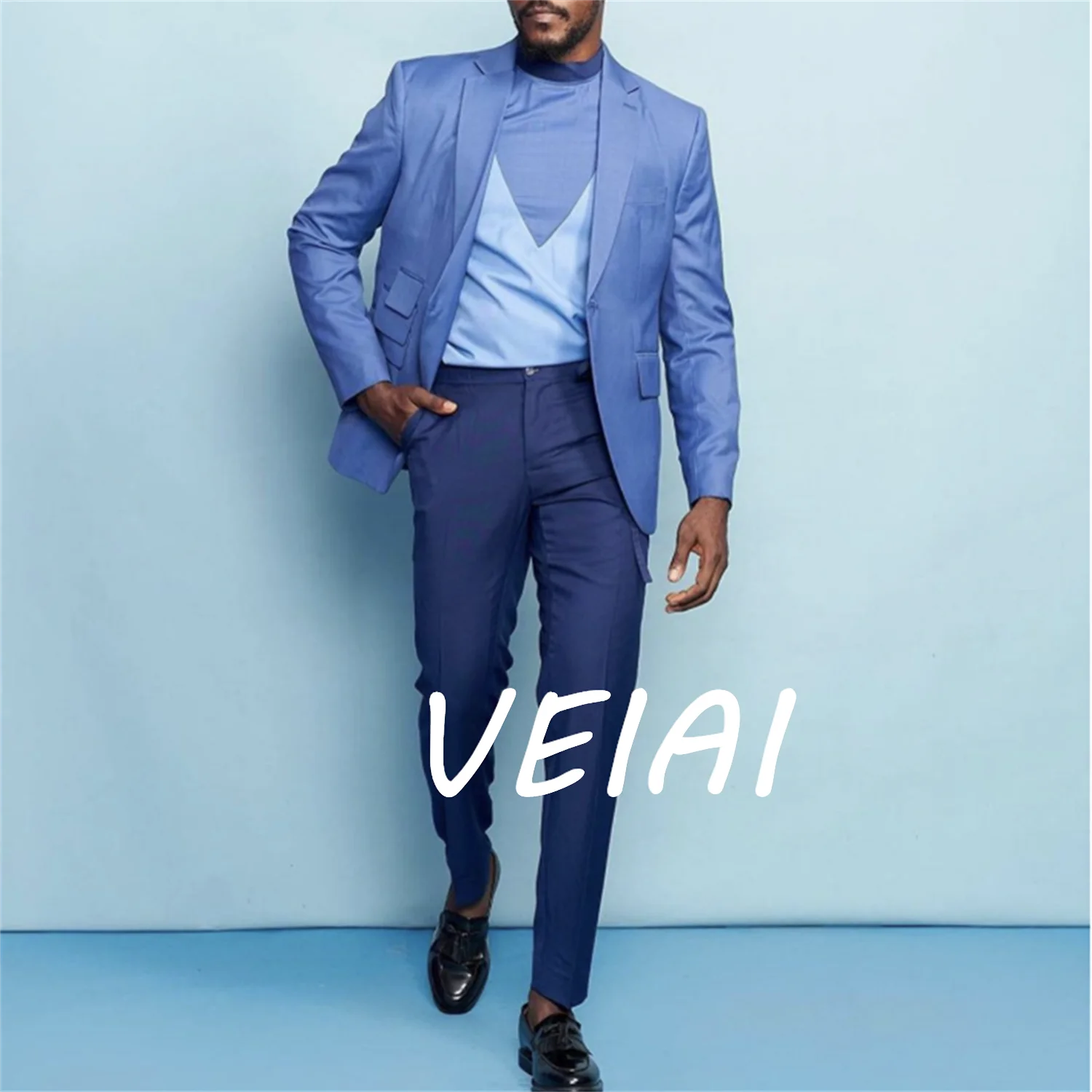 

Мужские костюмы по индивидуальному заказу, тонкий пиджак, комплект из двух предметов/несколько карманов, уникальный дизайн, синий пиджак, темно-синие брюки, повседневные повседневные мужские брюки