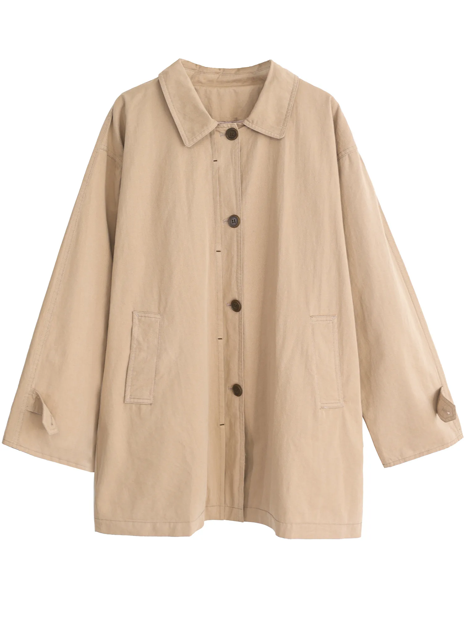 Spring and Autumn New Women's Windbreaker Coat Loose Casual Grid Splicing Oversize Windproof Coat