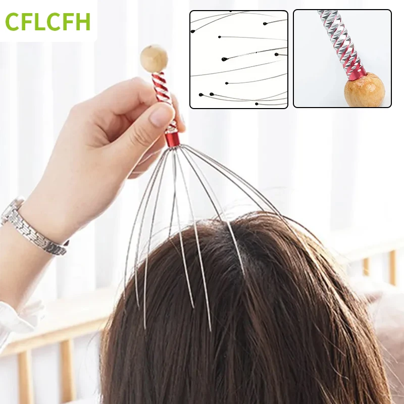 

Head Massager Octopus Scratcher Stick Scalp Relax Massage Tools Head Hair Scratching Relaxation Metal with 12 Claws Instrument