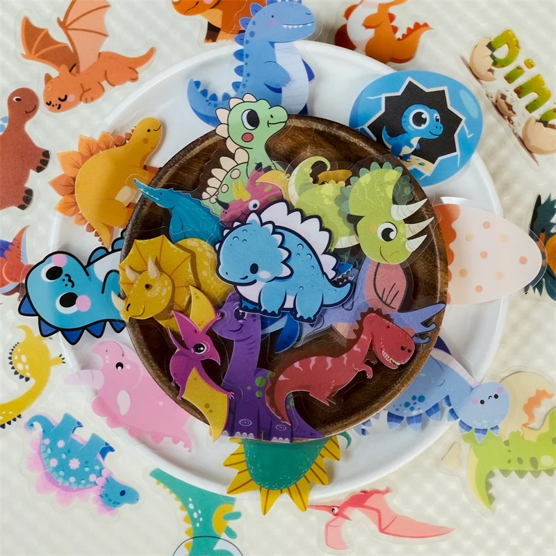

56PCS Cartoon Dinosaur PET Sticker Aesthetic Colored Sticky Decoration Scrapbooking DIY Stationery Supplies for Kids