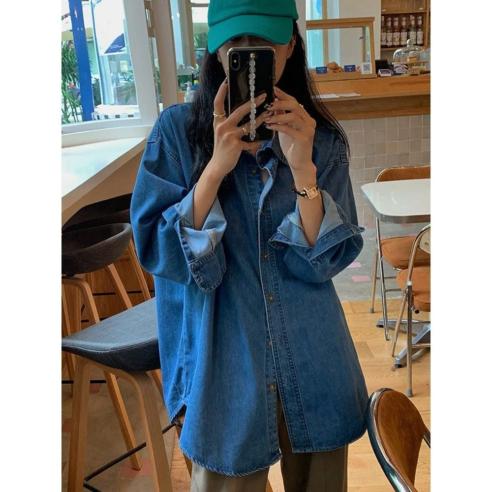 Denim Coat for Women Loose Top Casual Shirt Vintage Clothes for Women Tops Shirts Blouses