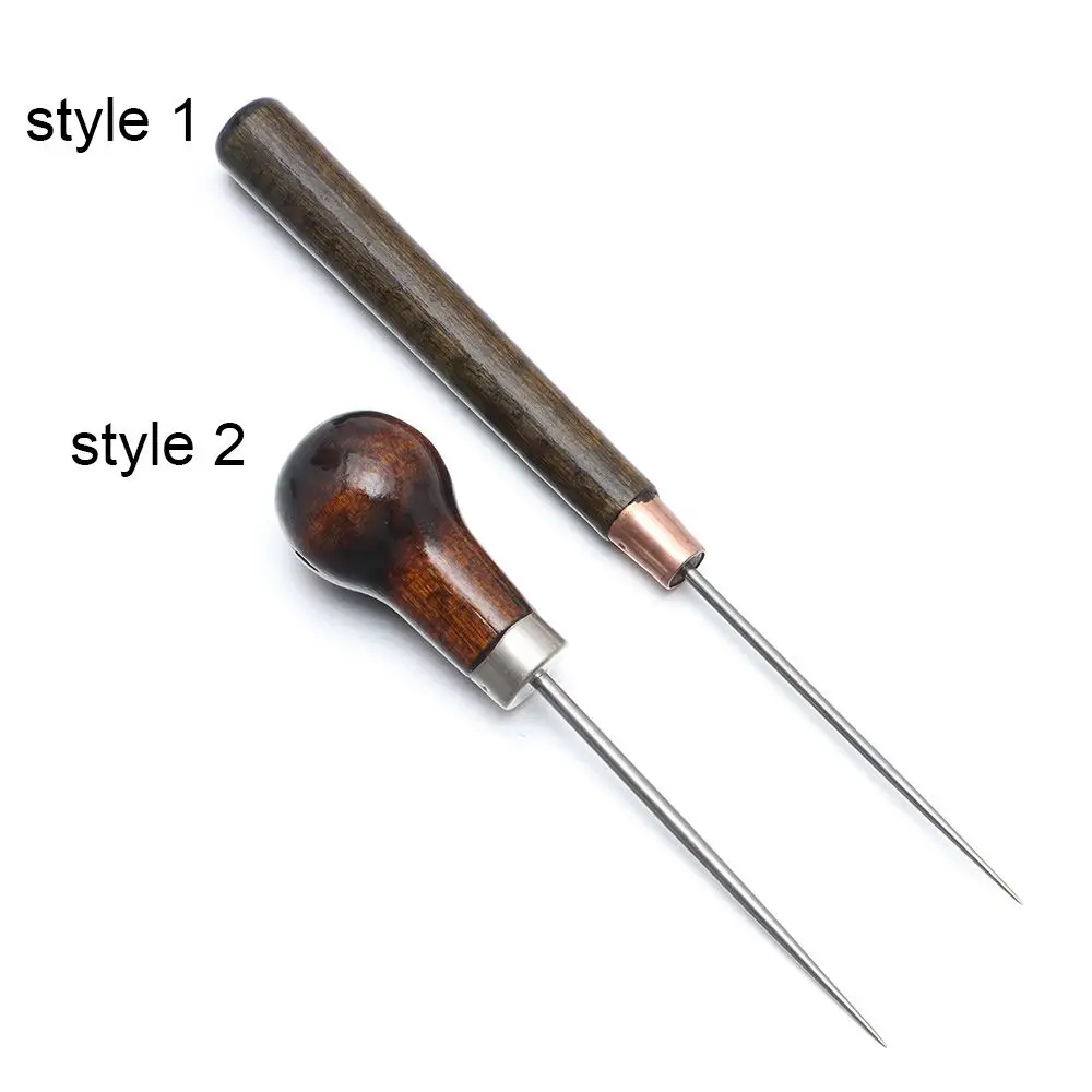 Handgemaakte houten handvat reparatie naalden tassen gat haak kegel naald naaien accessoires naaien priem stiksels priem