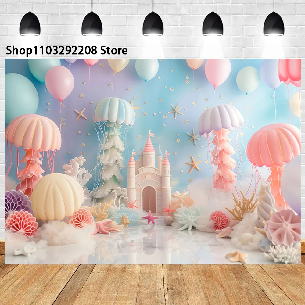 Underwater World Castle Theme Sea Shell Fish For Birthday Party Baby Shower Baby Portrait Photography Background Photo Studio