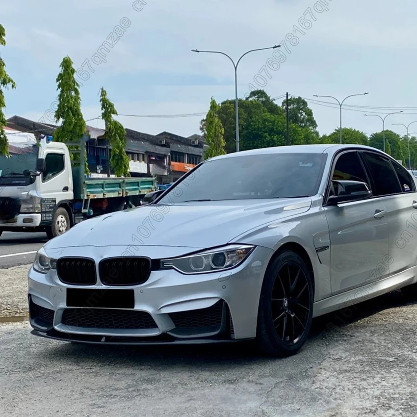 Car Front Bumper Lip For BMW 3 Series F30 2012-2018 M3 M4 Style Splitter+Side Splitter Coner Glossy Black Carbon Fiber Look