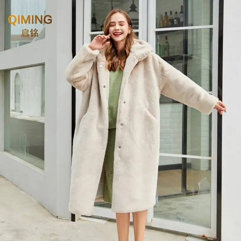 Winter Women Faux Rabbit Fur Coat Luxury Long Fur Coat Hooded OverCoat Warm Plus Size Female Plush Woman Coats Fluffy Jacket - view 4
