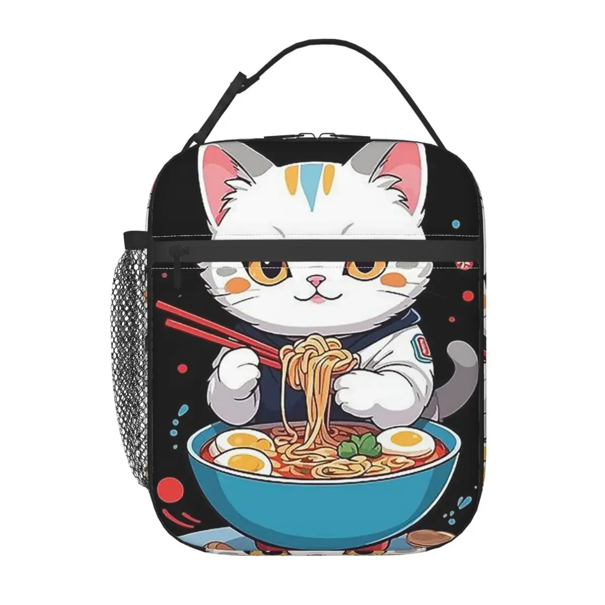 A Cat Consuming Noodles Insulated Lunch Bag for Women Office Cooler Thermal Food Box Tote Portable Lunch Boxes Container