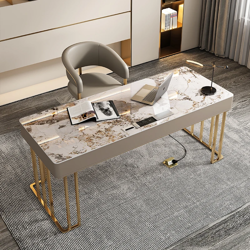 

Italian light luxury desk slate modern simple new stainless steel home computer desk boss study high-end office
