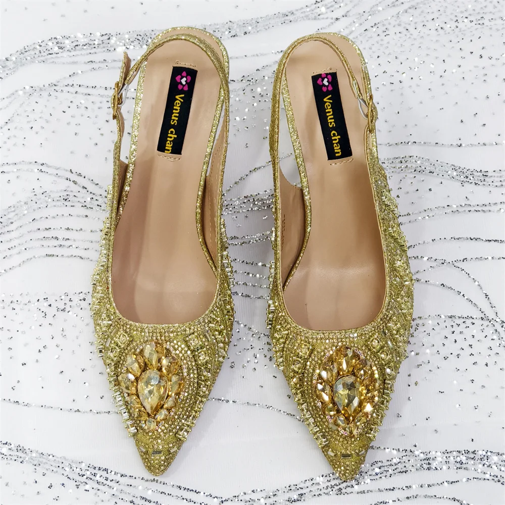 Nigerian Party Shoes Only shoes OR with bag set in Gold High Heel, Elegant Matching for Weddings & Special Occa