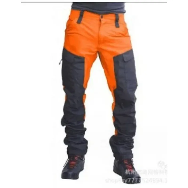 Pop Men's Color-blocking Trousers, European And American Youth Fashion Outdoor Motorcycle Sports Multi-pocket Work Pants. S-XXXX