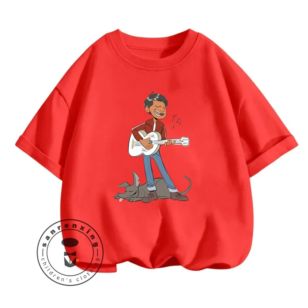 

Children's Summer Everyday Wear Ideal Choose Coco Animated Cartoon Character Print Design O-neck Preppy Style Short-sleeved Top