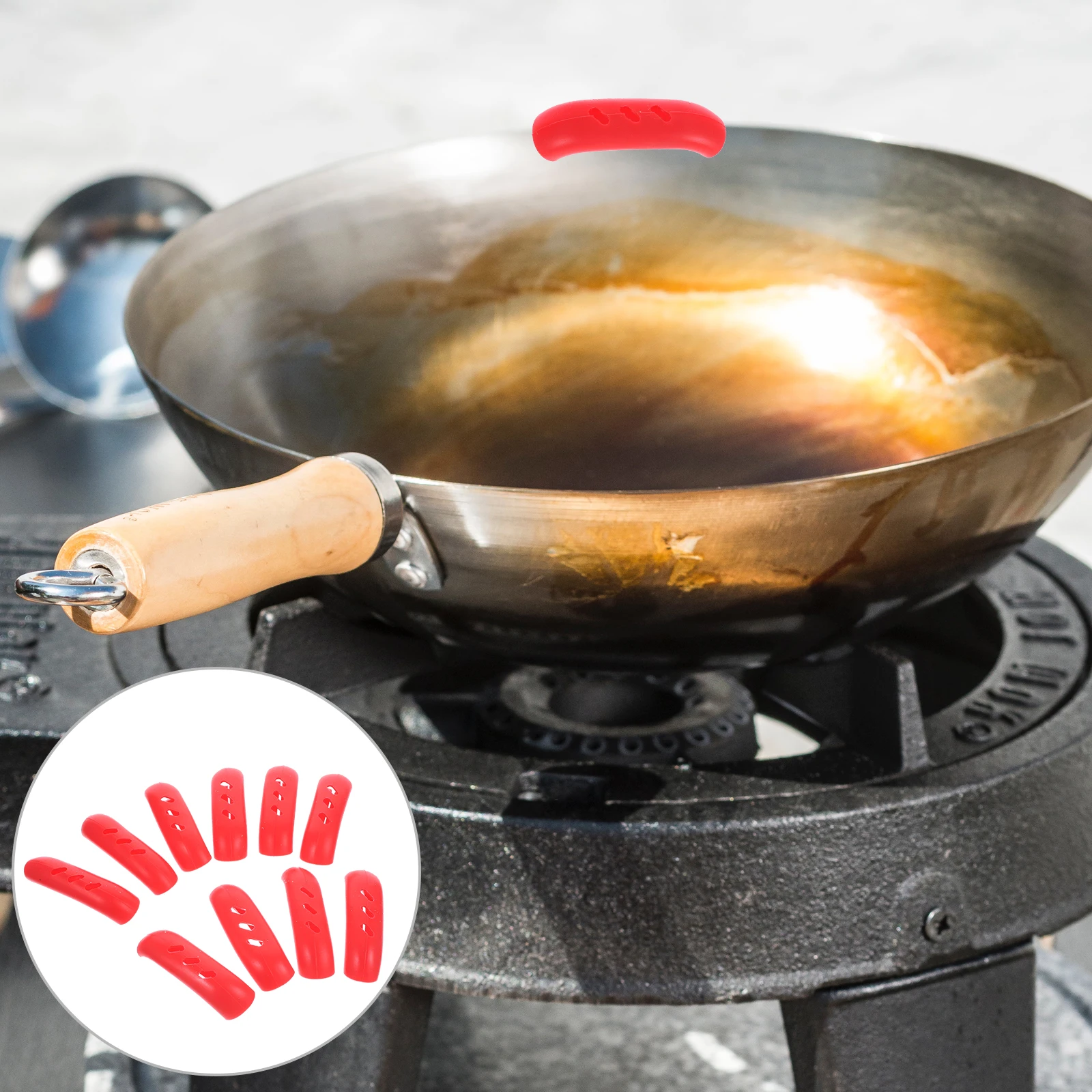 

10 Pcs Insulation Sleeve Heat-resistant Handle Protectors Frying Pan Bakeware Small Size Silicone Pot Cover Silica