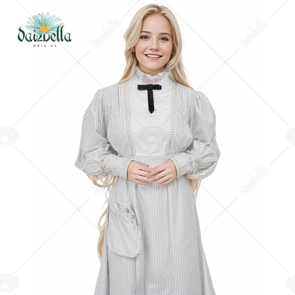 

DAIZBELLA Women Renaissance Medieval Costume Edwardian Dress Gothic Vintage Ball Gown Masquerade Dress with Belt Bag Halloween