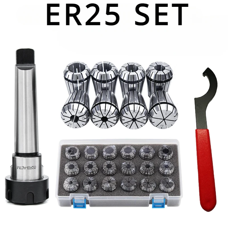 

ER25 Spring Clamps 15PCS MTA/MT4 MT3 MT2 ER25 MTB ER25 Wrench 1PCS Collet Chuck Morse Holder Cone for CNC Milling Lathe Tool