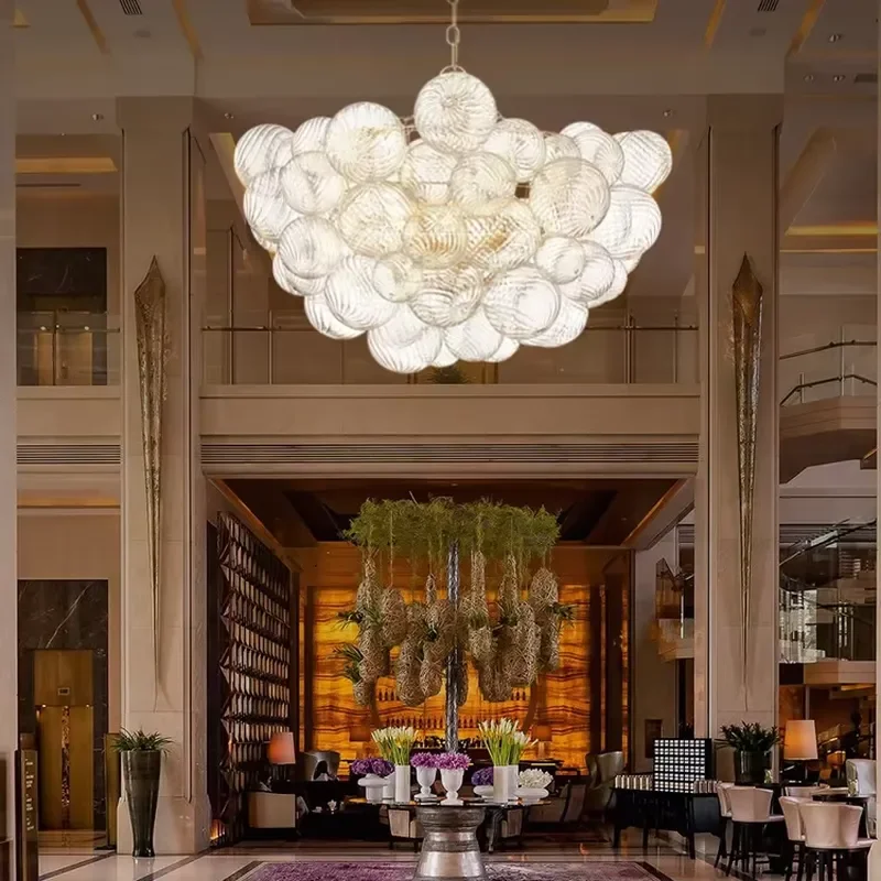 Newest Design Hand Blown Round Glass Custom High Ceiling Chandeliers Light Decorative Hanging Pendant Lighting Fixture