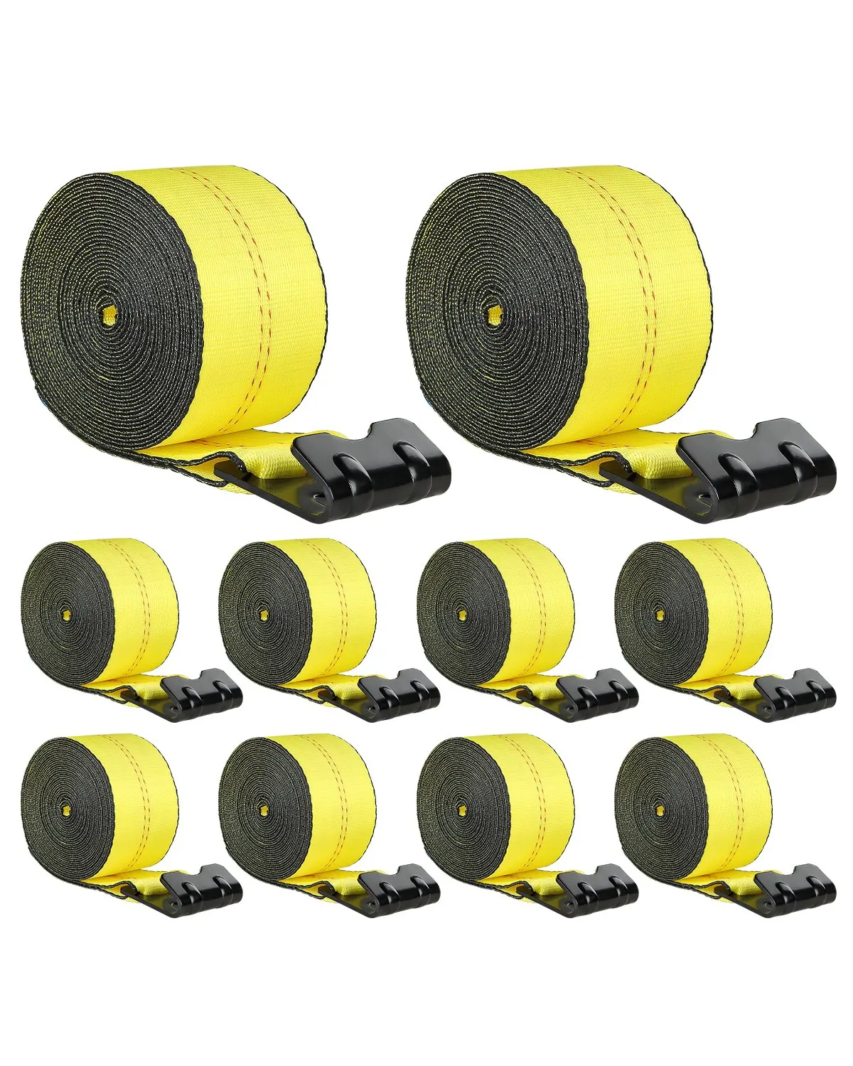Sangles de fixation, 10,2 cm x 12,2 m, capacité de charge de 2722 kg, résistance à la rupture de 8165 kg, sangles de camion avec crochet plat, attaches de fixation pour plateau, contrôle de charge pour remorques, fermes, secours, protection des arbres, jaune (lot de 10)