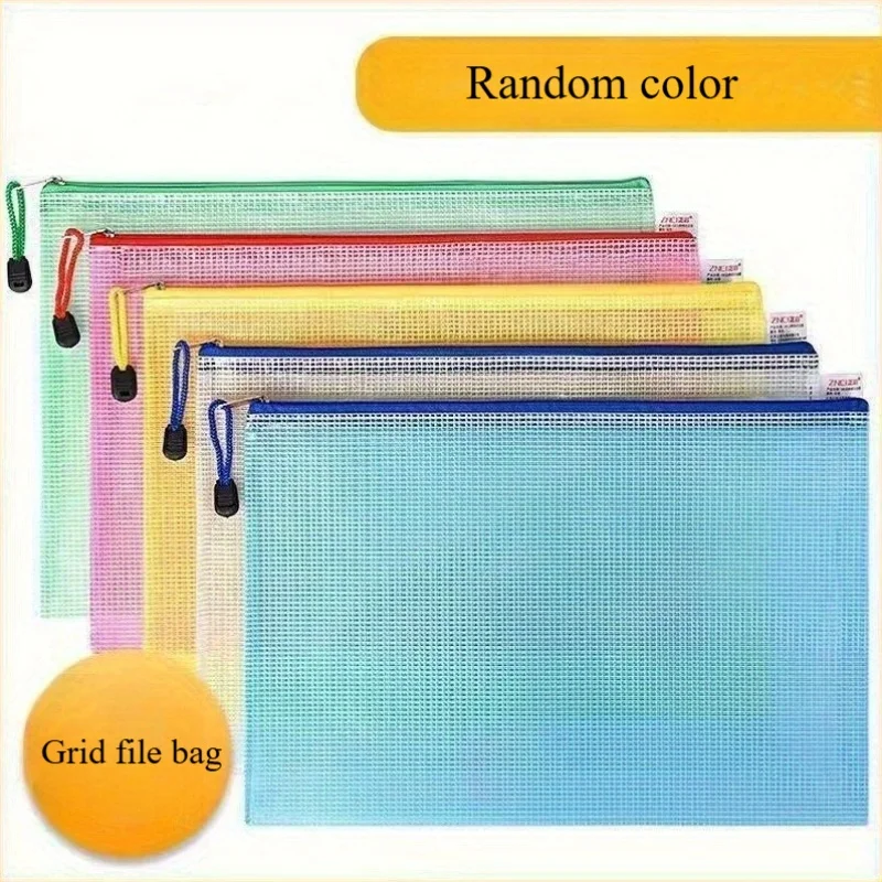 9pcs Colorful Macaron File Bags - A4 Mesh Zipper Pouches for Office & School Use, Foldable & Mark-Free, Durable PVC Material