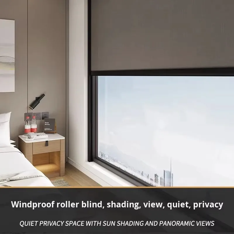 Customized Smart Electric Aluminum Alloy Modern Simple Windproof Roller Blinds Automatic Lifting Mosquito-proof Sunshade