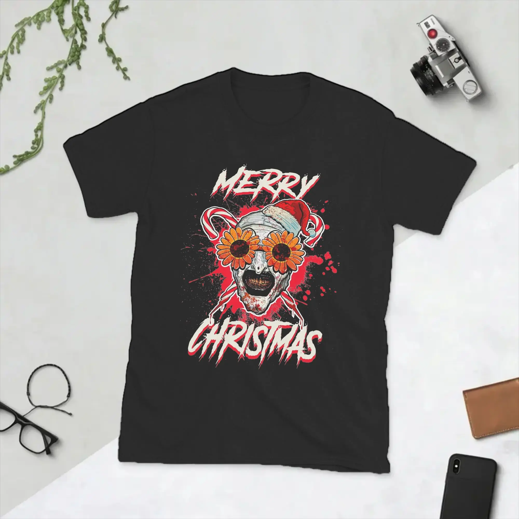 Men Merry Xmas Sunflower Horror Clown Movie Terrifiers T Shirt Halloween Cotton Clothes Short Sleeve Crew Neck Tee Shirt T-Shirt