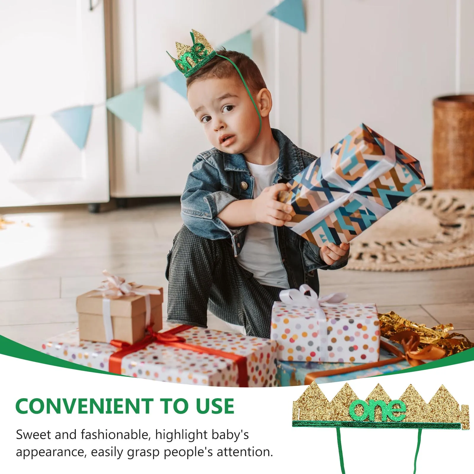 

1pc Christmas Crown Headb Kids Birthday Party Decorations Newborn Hair Accessories Glitter Effect Sweet Fashionable Gifts