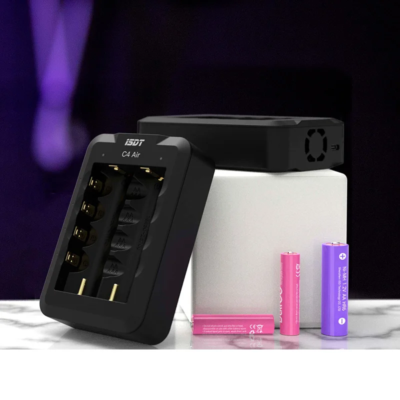 ISDT C4 Air 4-Bay 4A USB-C Smart Battery Charger, APP Connected Universal Charger for AA AAA Li-ion NiMH Batteries