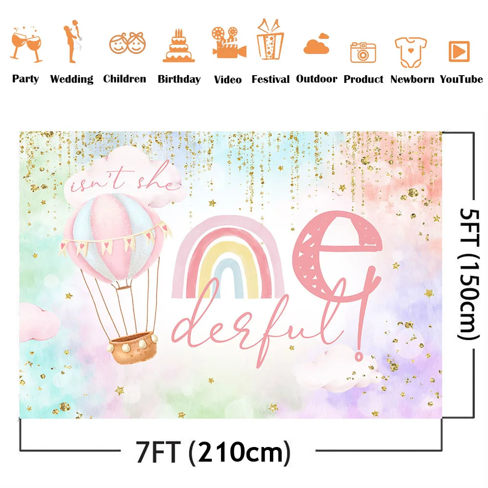 Isn\'t She Onederful Backdrop Boho Rainbow Cloud Happy 1st Birthday Party Backdrop Sweet Girl\'s Birthday Background Golden Dots