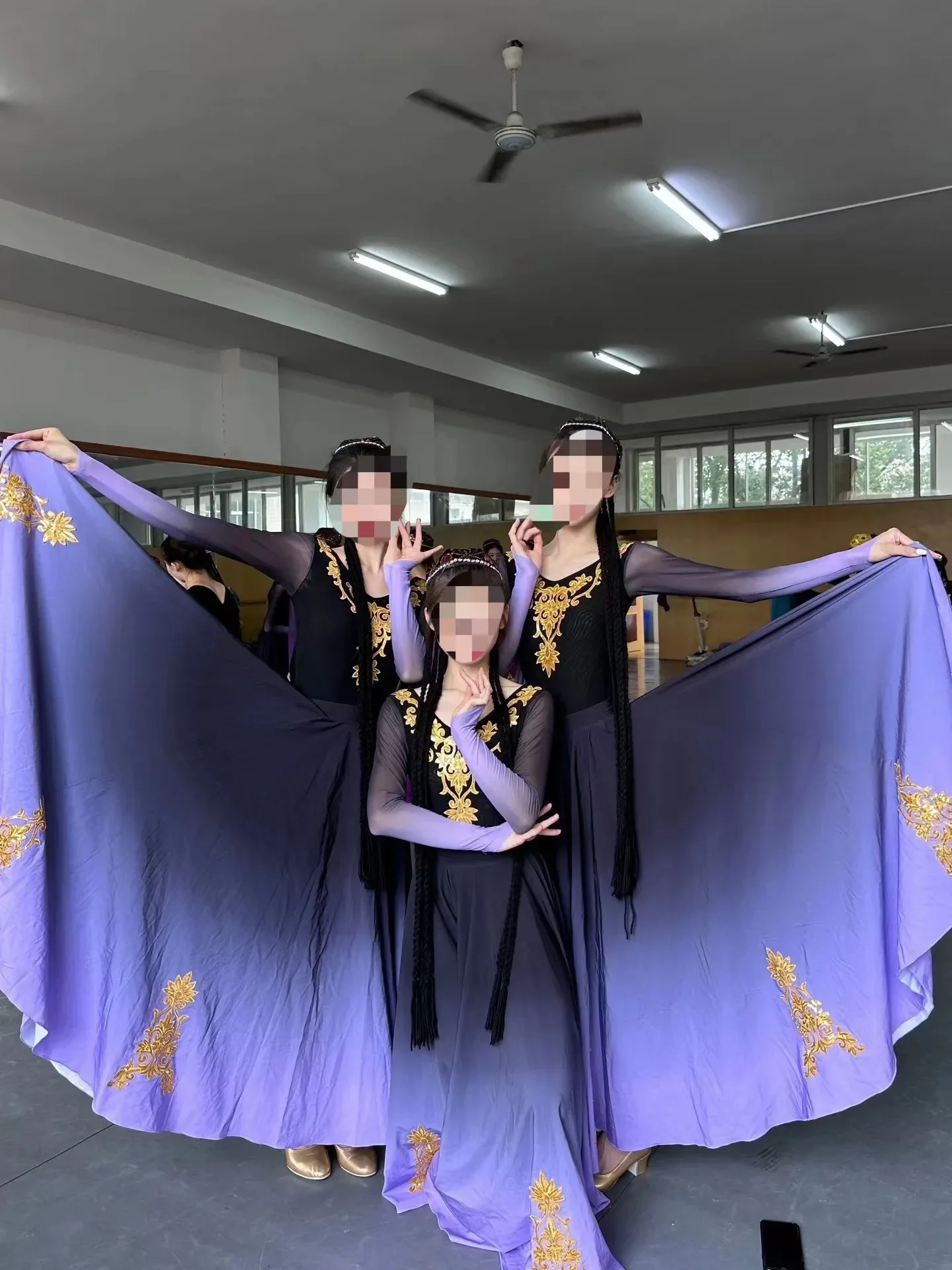 Chinese Uighur Dance Dress Women Stage Include Tops Hat Skirt