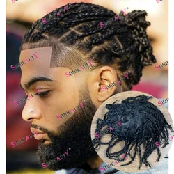 Undetectable Natural Hairline Men Toupee 100% Human Hair Black Man Braid Hair System Prosthesis Durable Full Skin Vlooped Hair