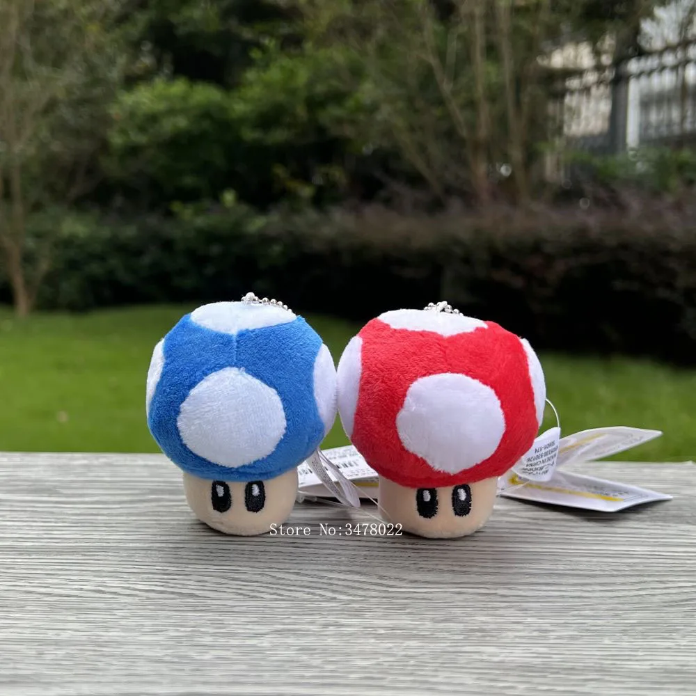 7cm Super Mario Bros peluche lindo sapo seta rojo azul juguete de peluche llavero muñeca suave